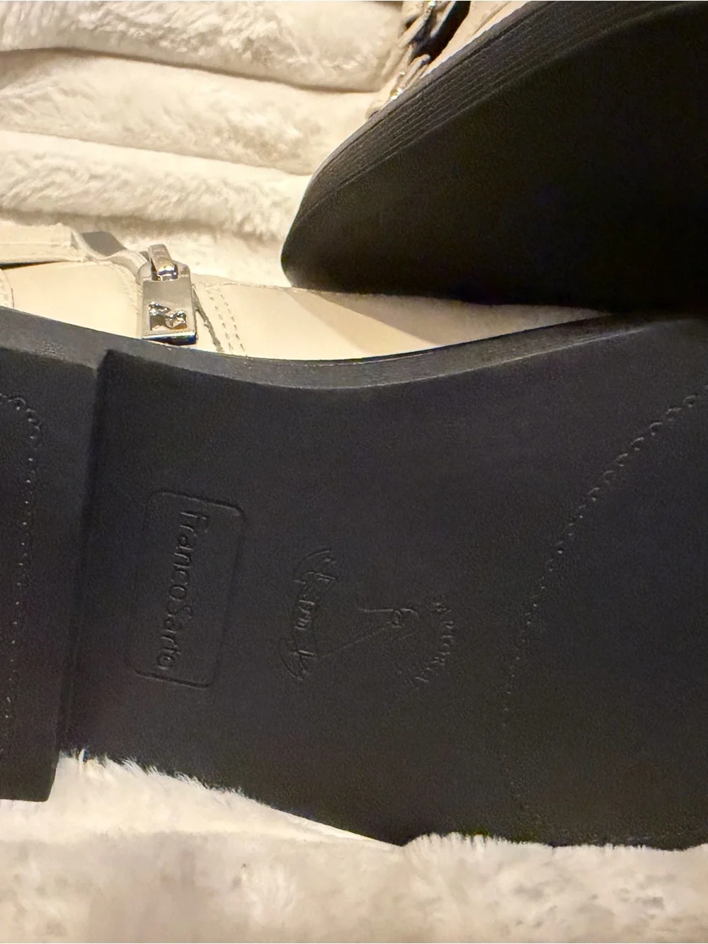 Franco Sarto Ivory Buckle Cutout Ankle Boots